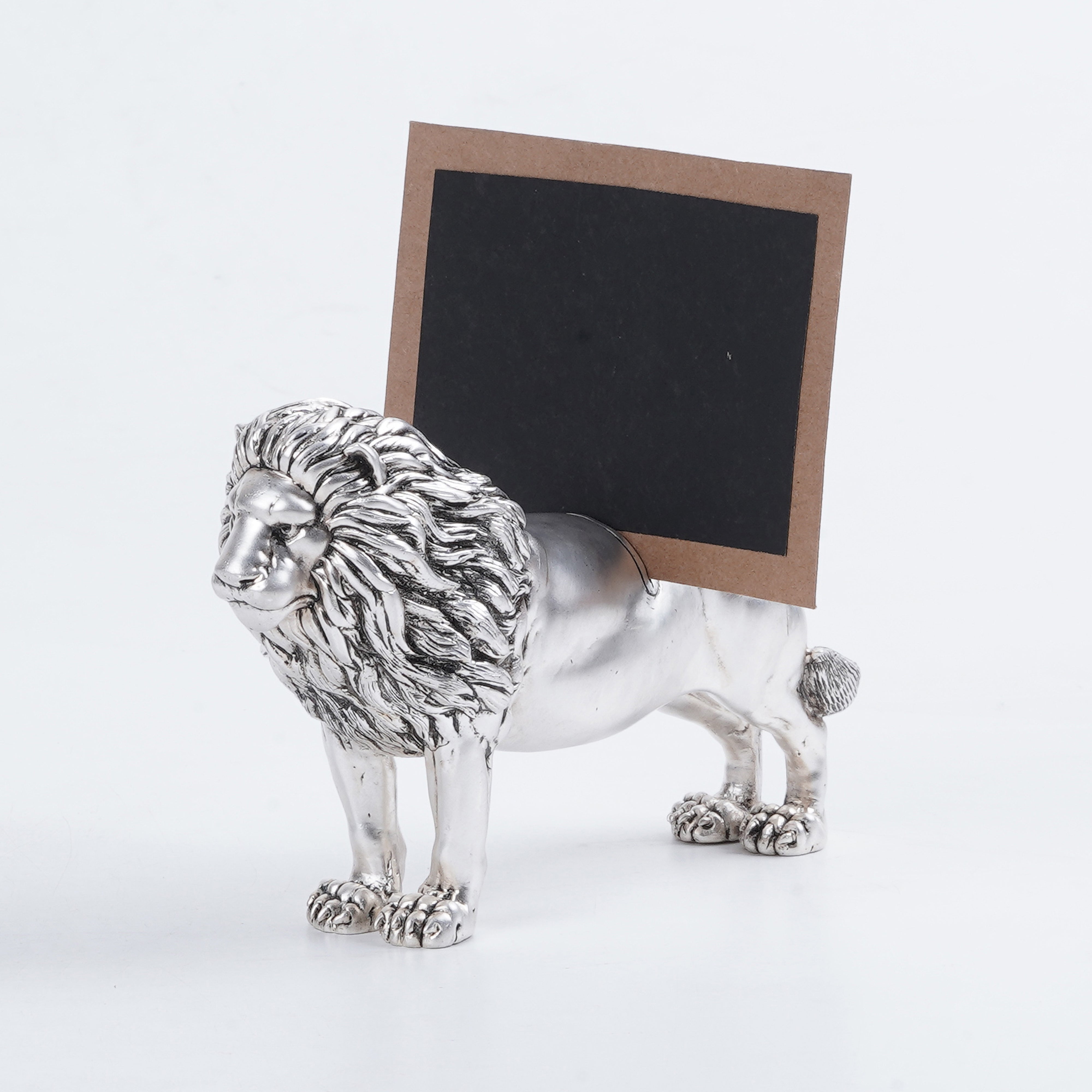 Silver Plated Brass Standing Lion Card Holder
