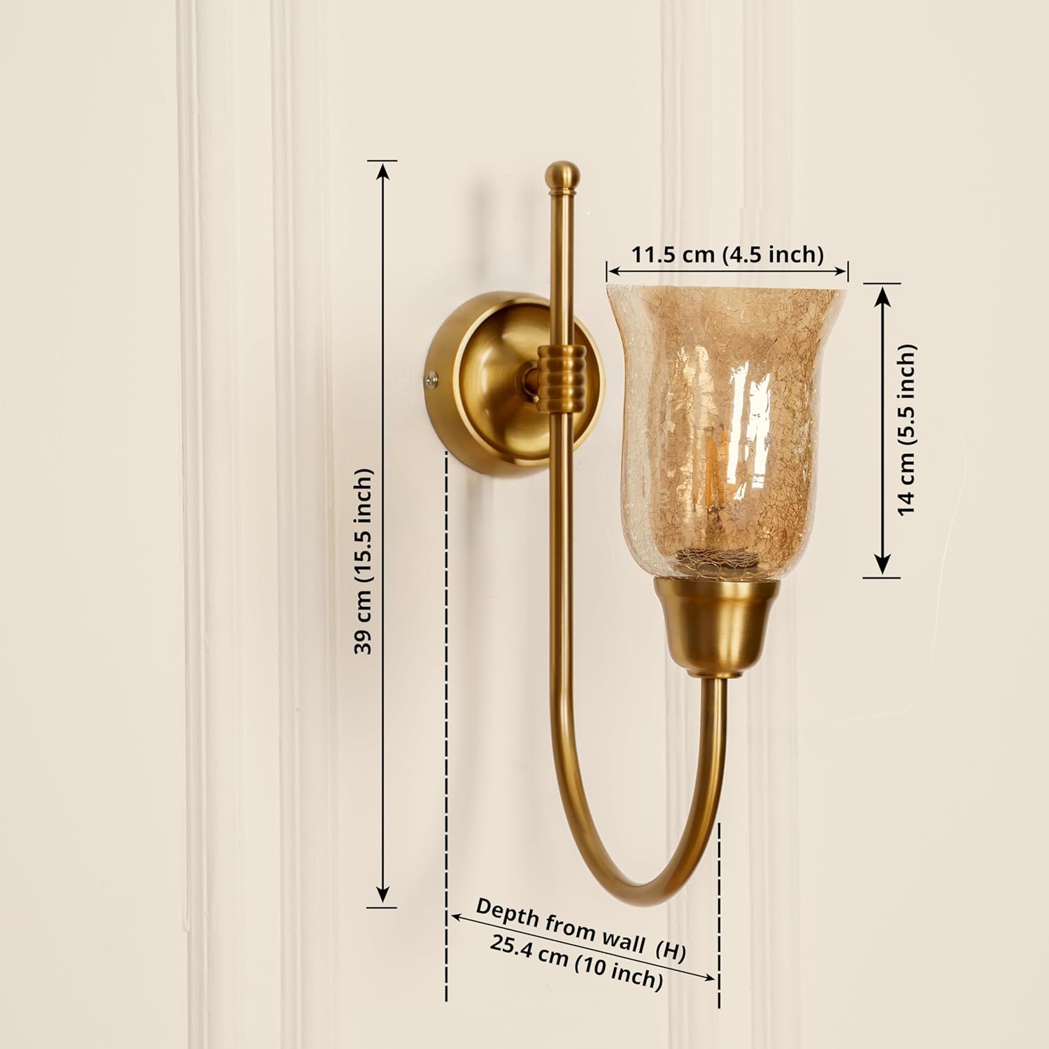 Hockey Wall Lamp Antique Brass Finish with Chimney Crackled Glass Shade for Living Room, Bedroom, and Home Decoration