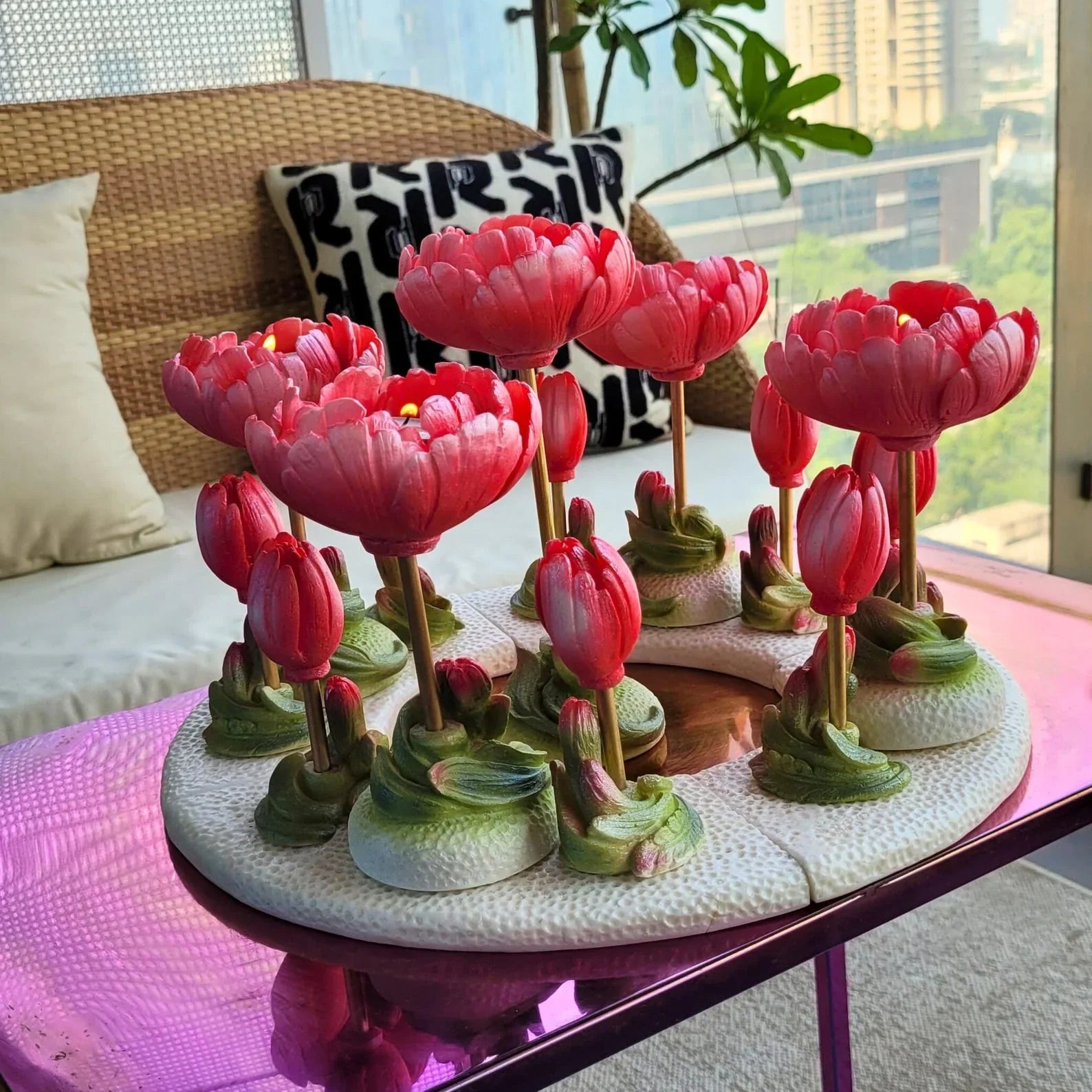 Fuchsia Peony Candle Stand