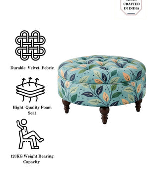 Ayame Floral Tufted Ottoman with Sagwan Wood