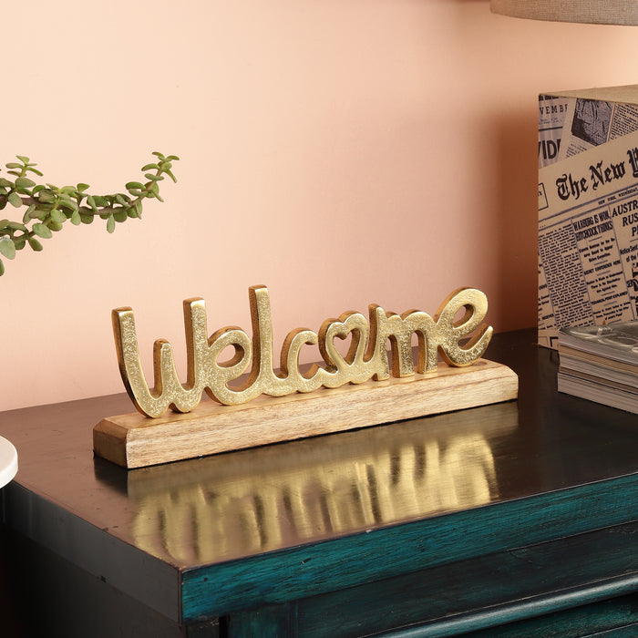 Metal Free Standing Tabletop Welcome Sign | - Gold