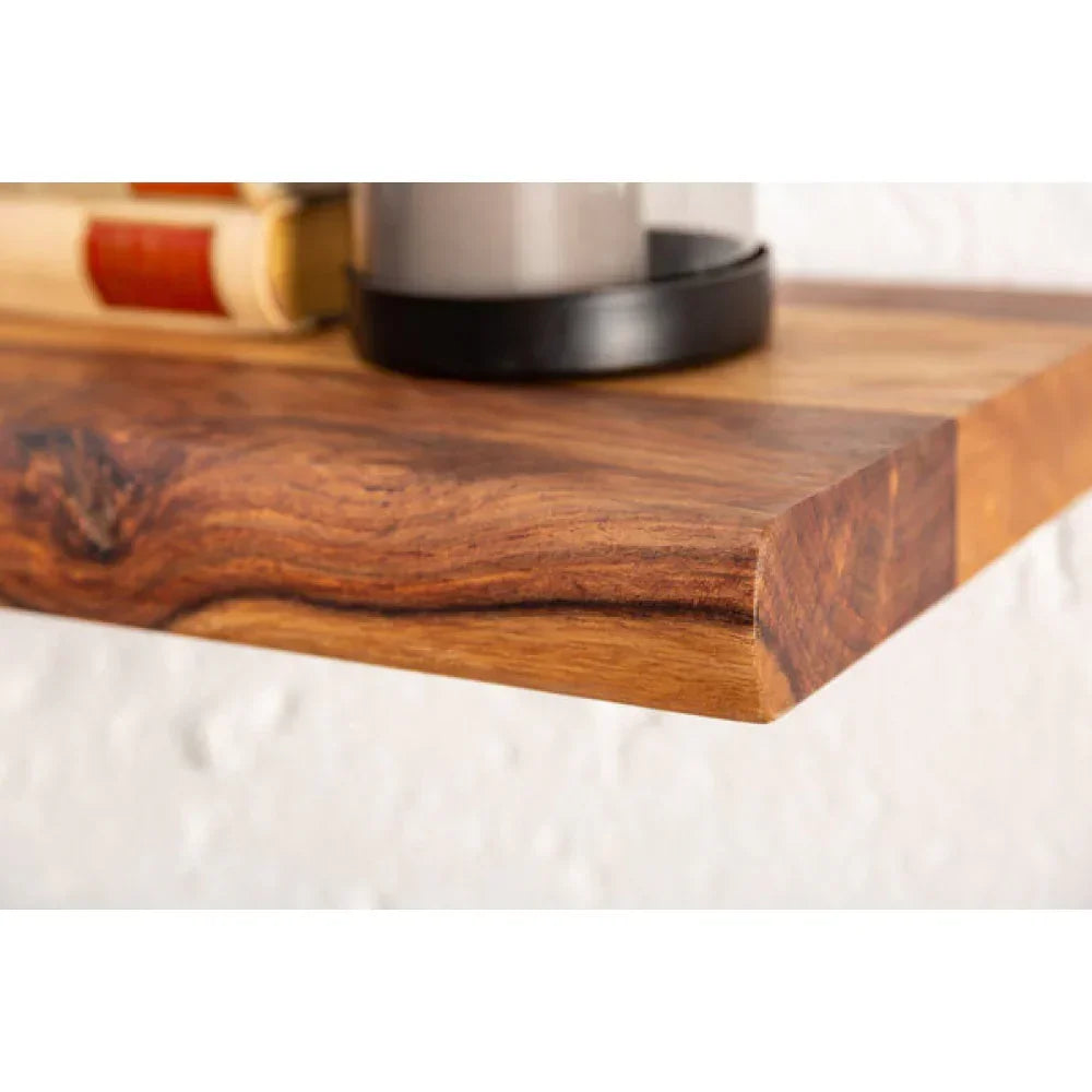 Sheesham Wood Floating Wall Shelf | Rustic Solid Wood Bookshelf | Wall Hanging Display Shelf for Home Decor