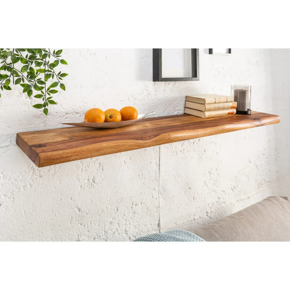 Sheesham Wood Floating Wall Shelf | Rustic Solid Wood Bookshelf | Wall Hanging Display Shelf for Home Decor