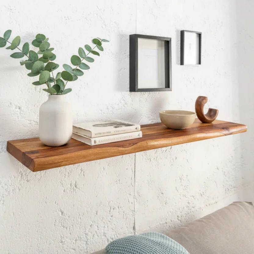 Sheesham Wood Floating Wall Shelf | Rustic Solid Wood Bookshelf | Wall Hanging Display Shelf for Home Decor