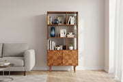 Franklin solid wood bookshelf in modern living room with books and decor
