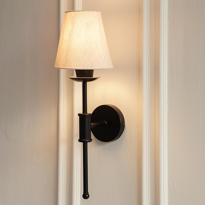 Black Polished Finish Spacer Wall Lamp with Off White Shade
