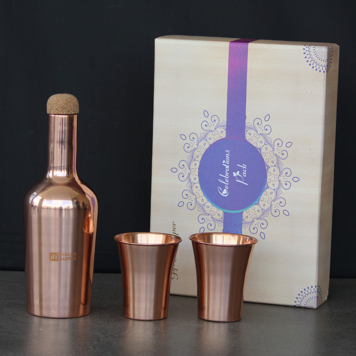 Glossy Wine Copper Bottle Set for Gifting | Serveware Copper Glass Tumbler