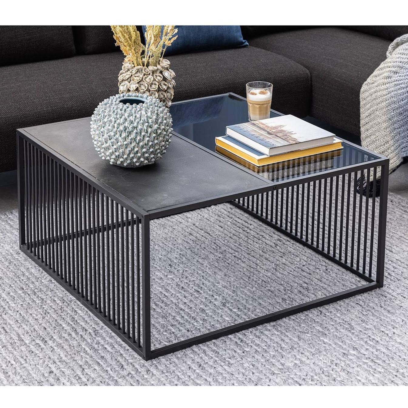 Quadrate Metal Coffee Table | Marble & Glass Center Table for Living Room | Tea Table