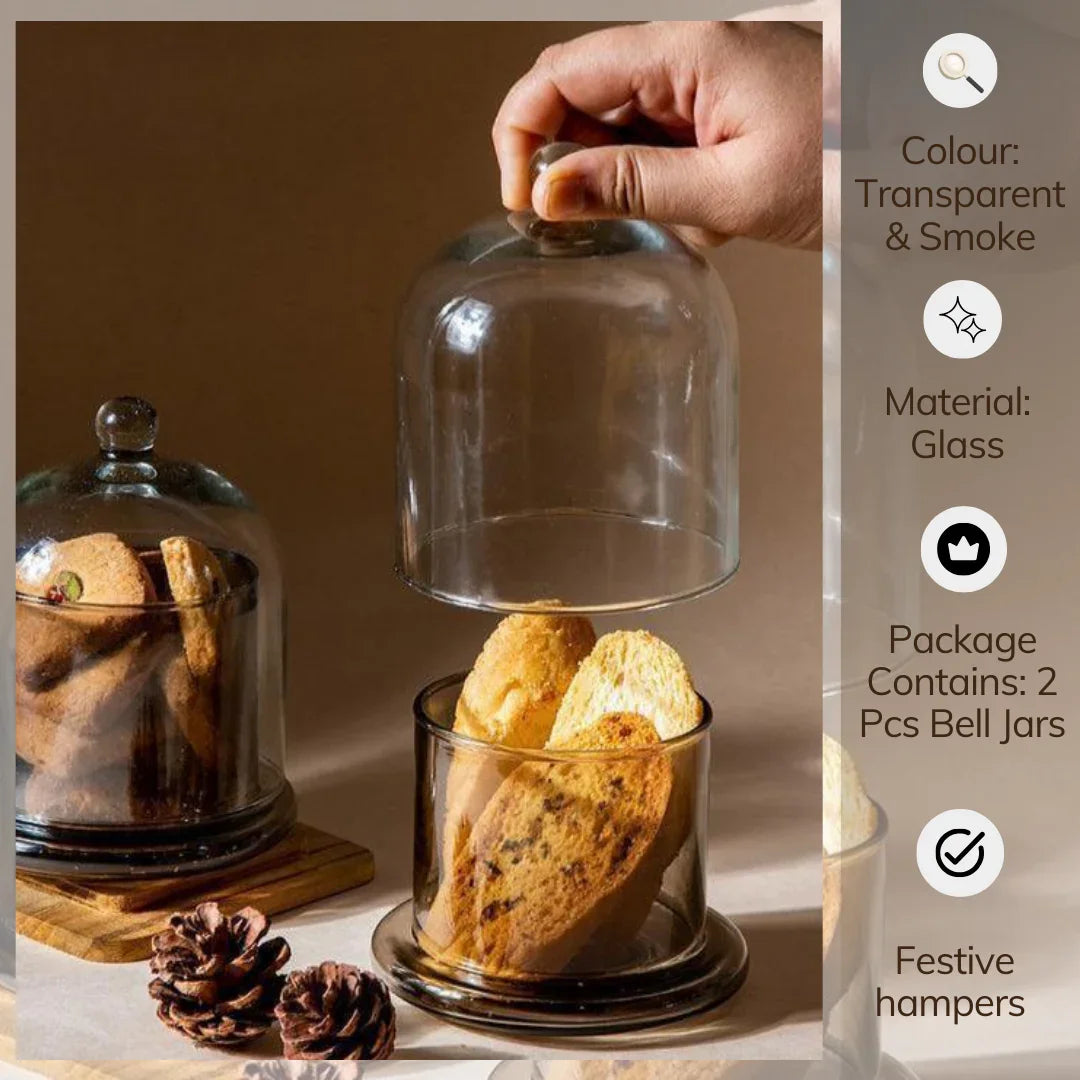 Glass Bell Jar with Lid | Transparent Glass Jars for Kitchen | Dry Fruit Jars - BUY 1 GET 1 FREE