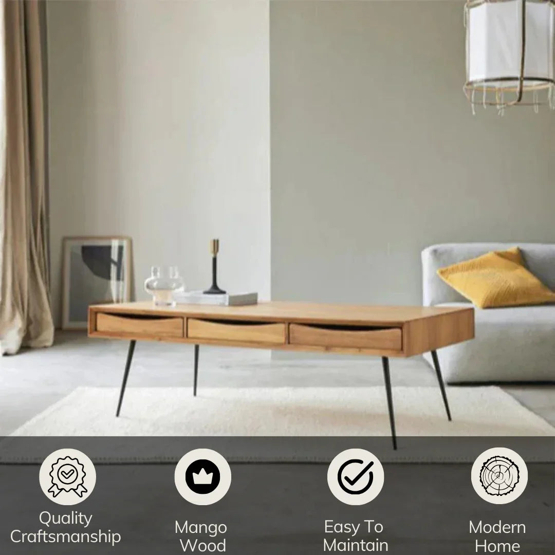 Albi Solid Mango Wood Center Table with Drawer | Coffee Table for Living Room
