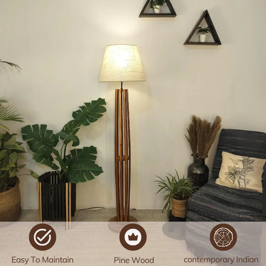 Tall Boy Wooden Floor Lamp With Fabric Lampshade | Standling Lamps for Living Room
