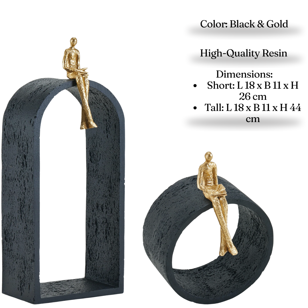 The Sitting Man Resin Sculpture for Home Decor | Black & Gold Accent Showpiece