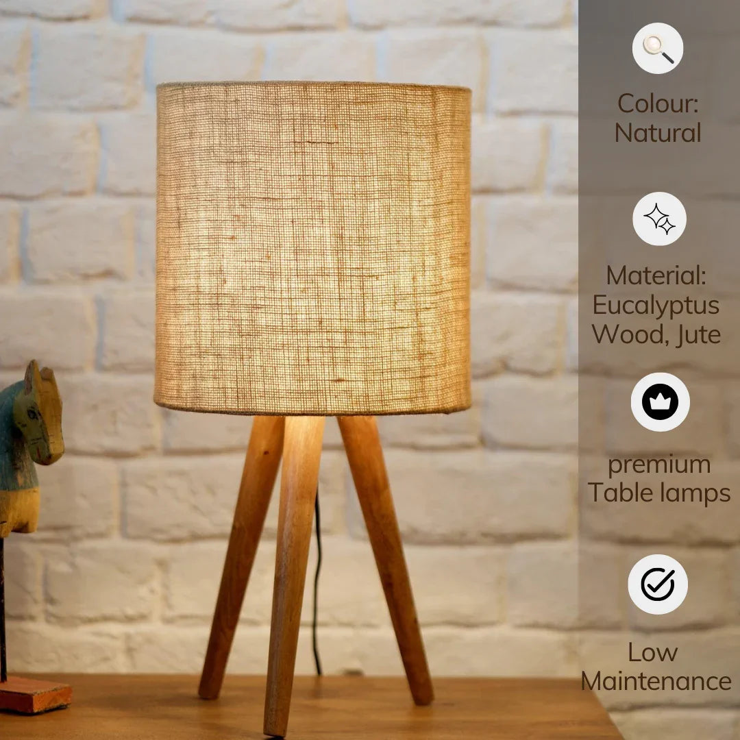 Natural Wood & Jute Table Lamp | Home Decor Lamp | Table Lamps for Living Room