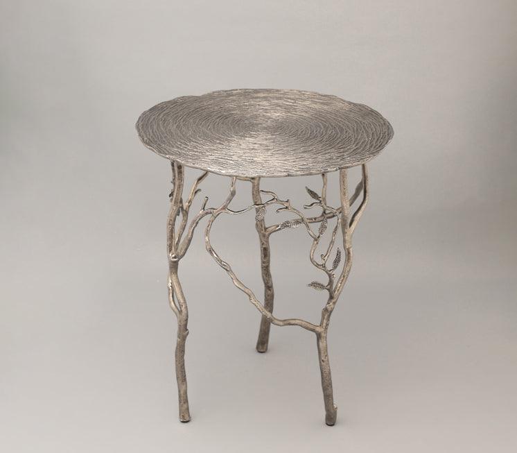 Tendrils Antique Nickel Side Table for Living Room | Designer End Tables | Small Corner Table