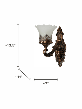 Antique Copper Finish Classic Single Light Aluminium Wall Lamp With Adorned Translucent Glass Shades