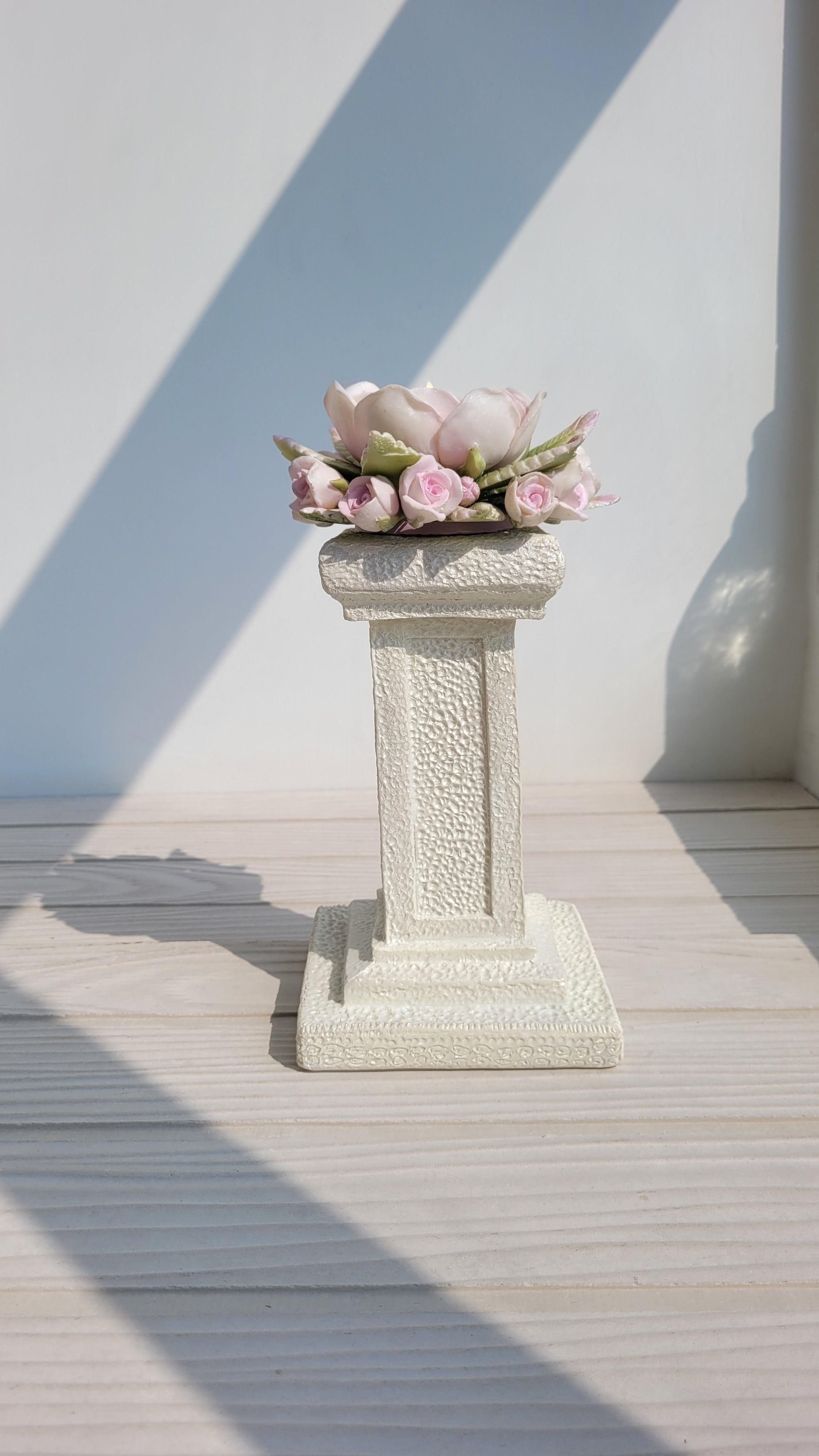 Ivory Blush Pedestaled Candle Stand | Marble Candle Holder