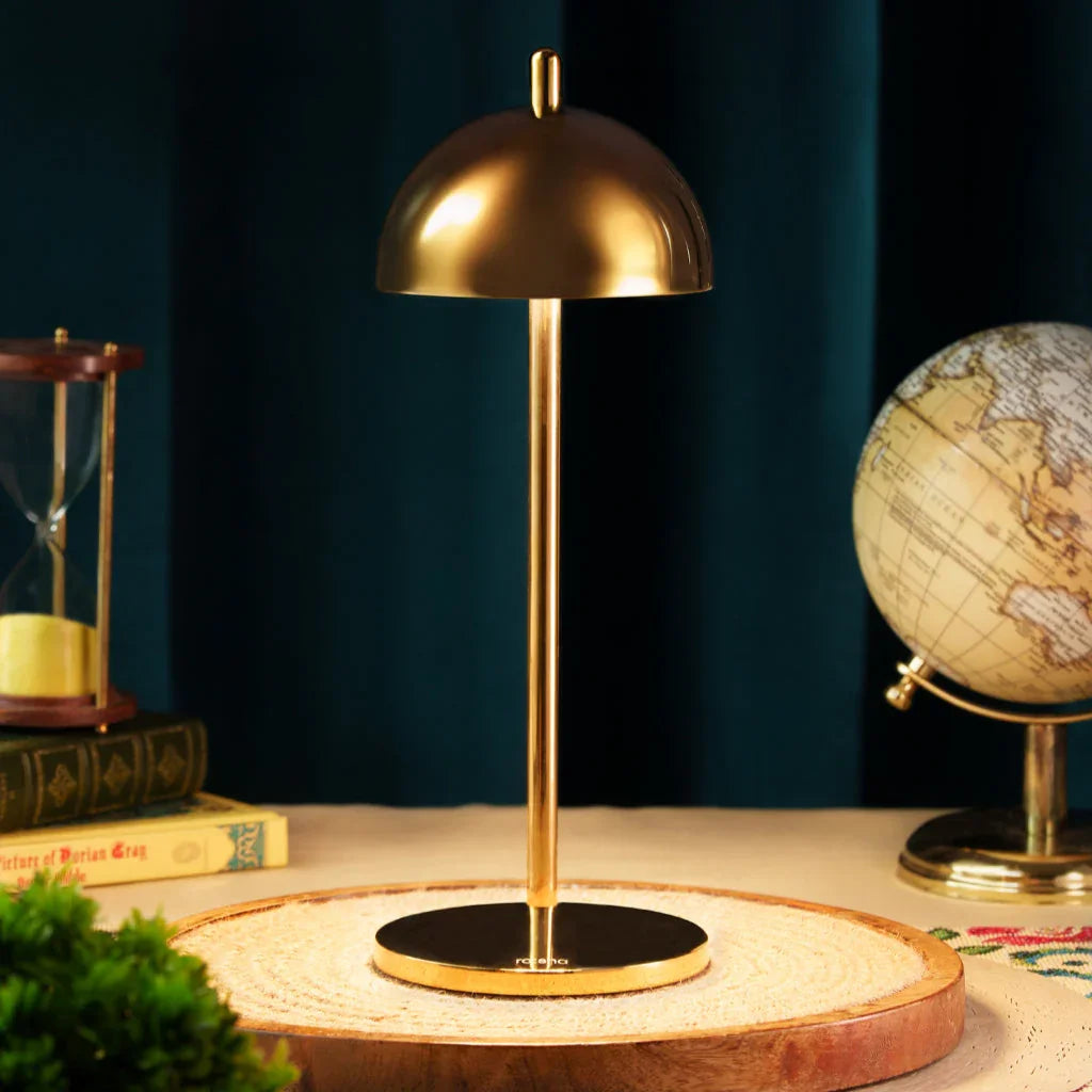 Mush Gold Cordless Table Lamp for Living Room | Rechargeable LED Lamp with Touch Dimming