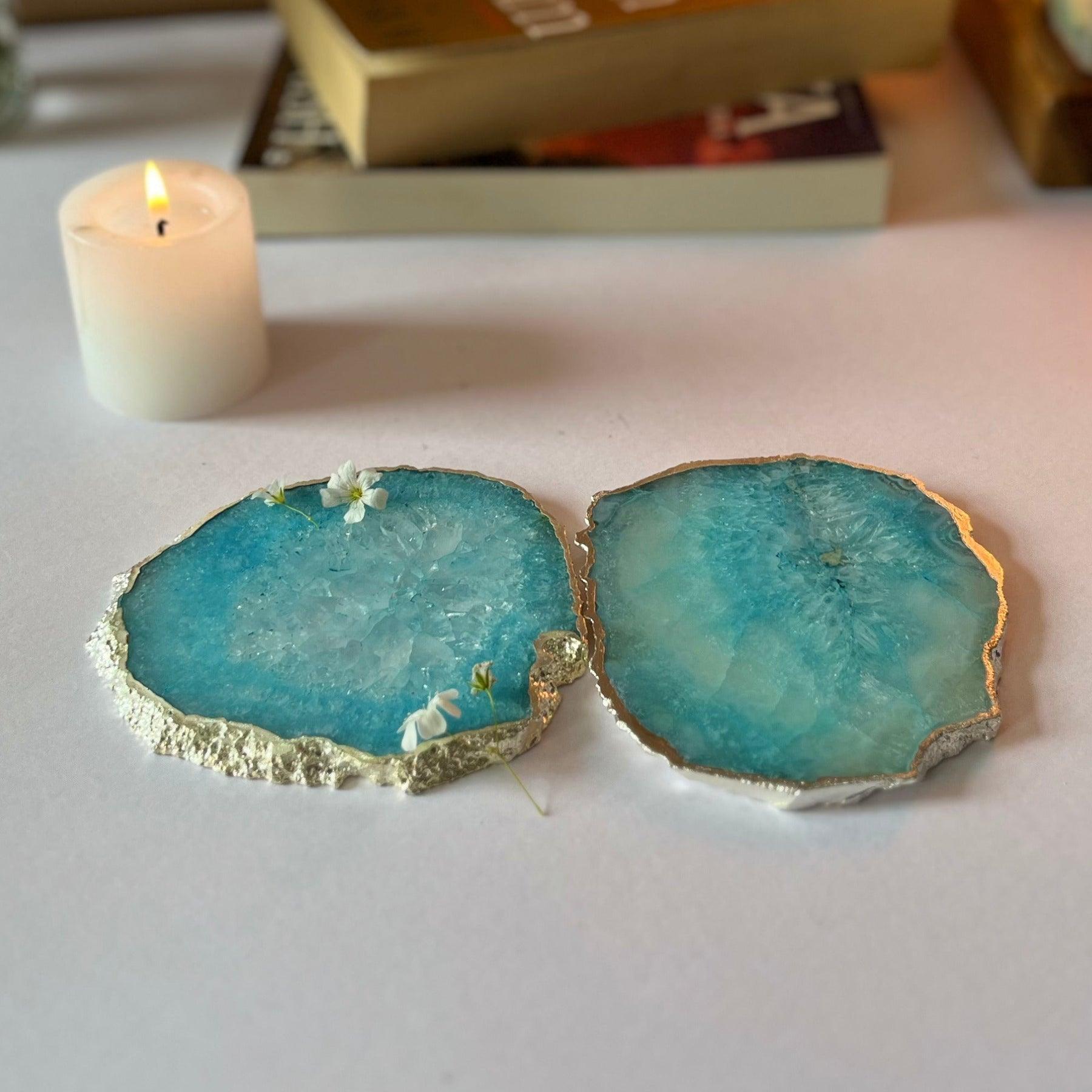 Crystal Agate Coaster With Silver Plated