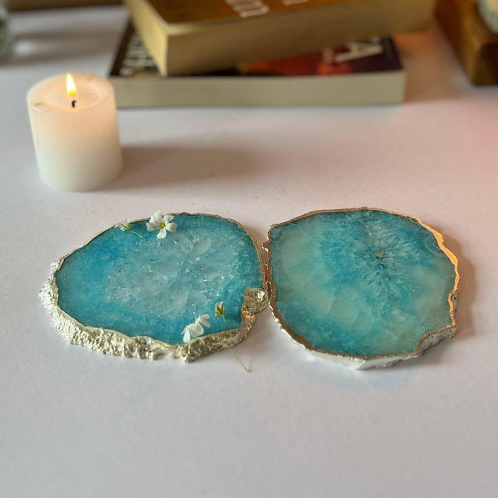 Crystal Agate Coaster With Silver Plated