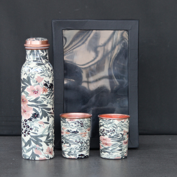 Flower Print Copper Bottle Set