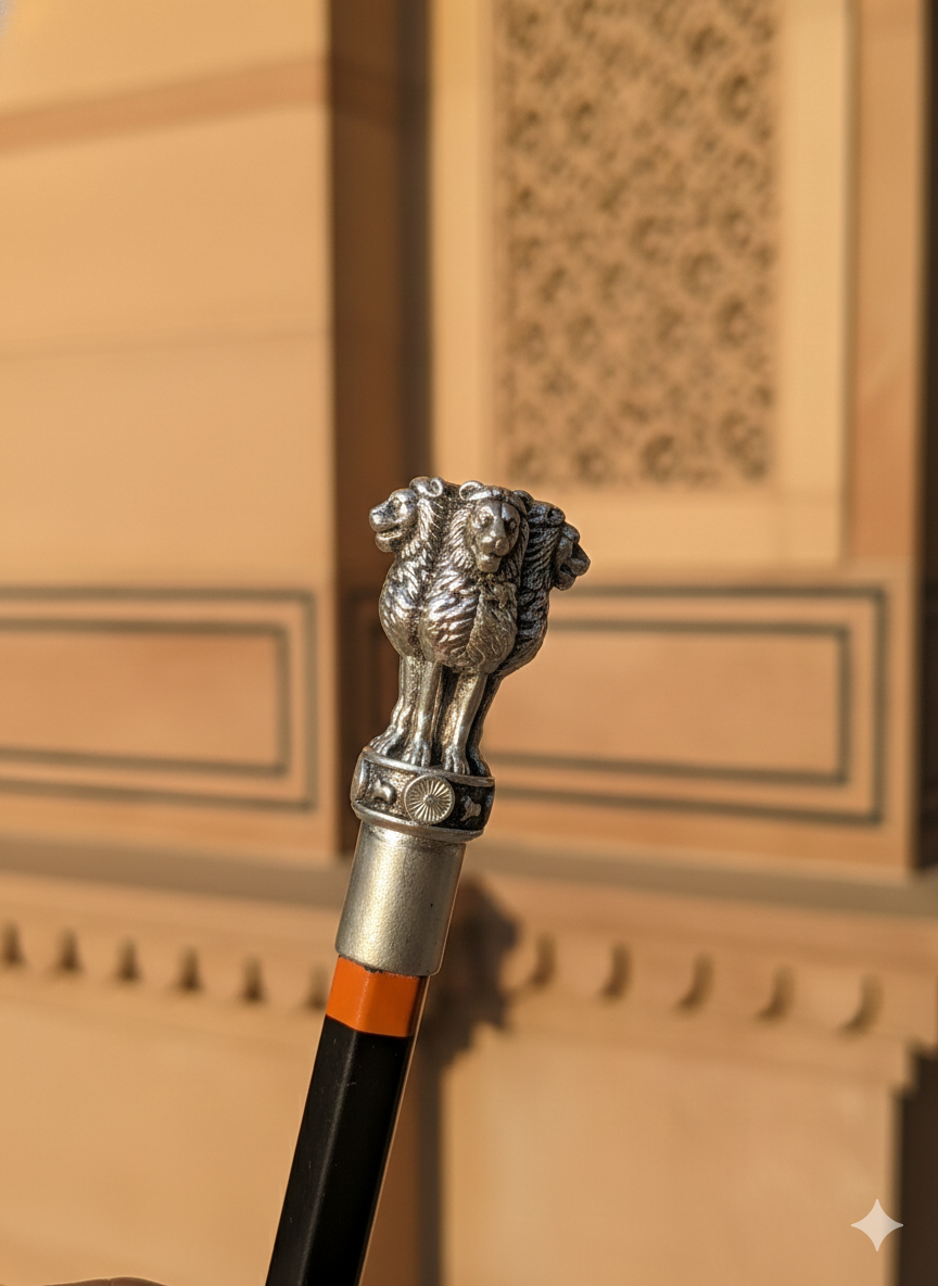 Pure Silver Plated Brass Ashoka Pillar Pencil Topper