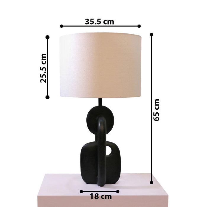 Off White Cotton Linen & Black Metal Novum Table Lamp Light For Home Decor