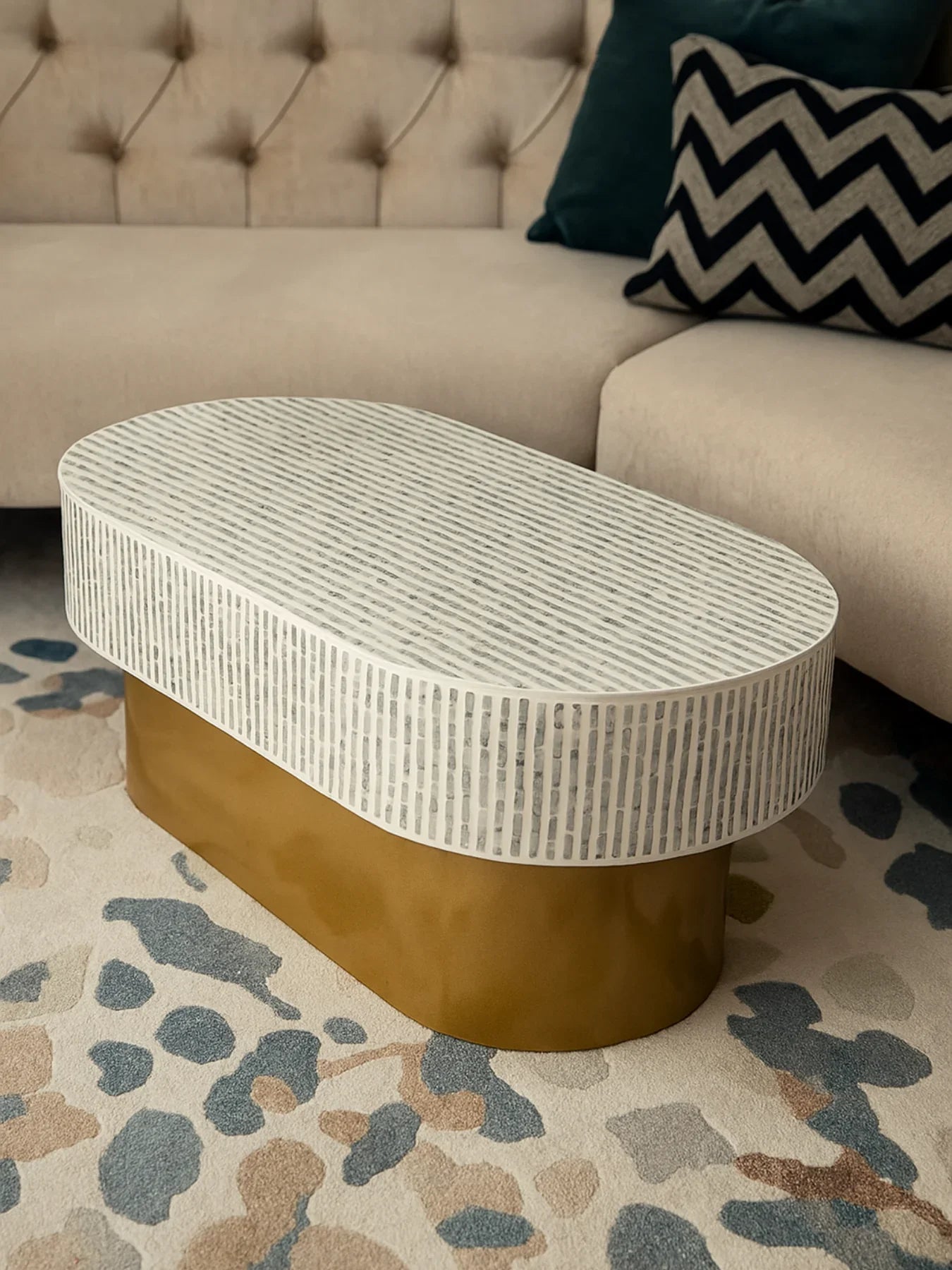 Mother of Pearl Round White Coffee Table- Cleo