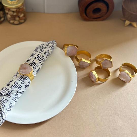 Natural Rose Quartz Napkin Rings Set of 6