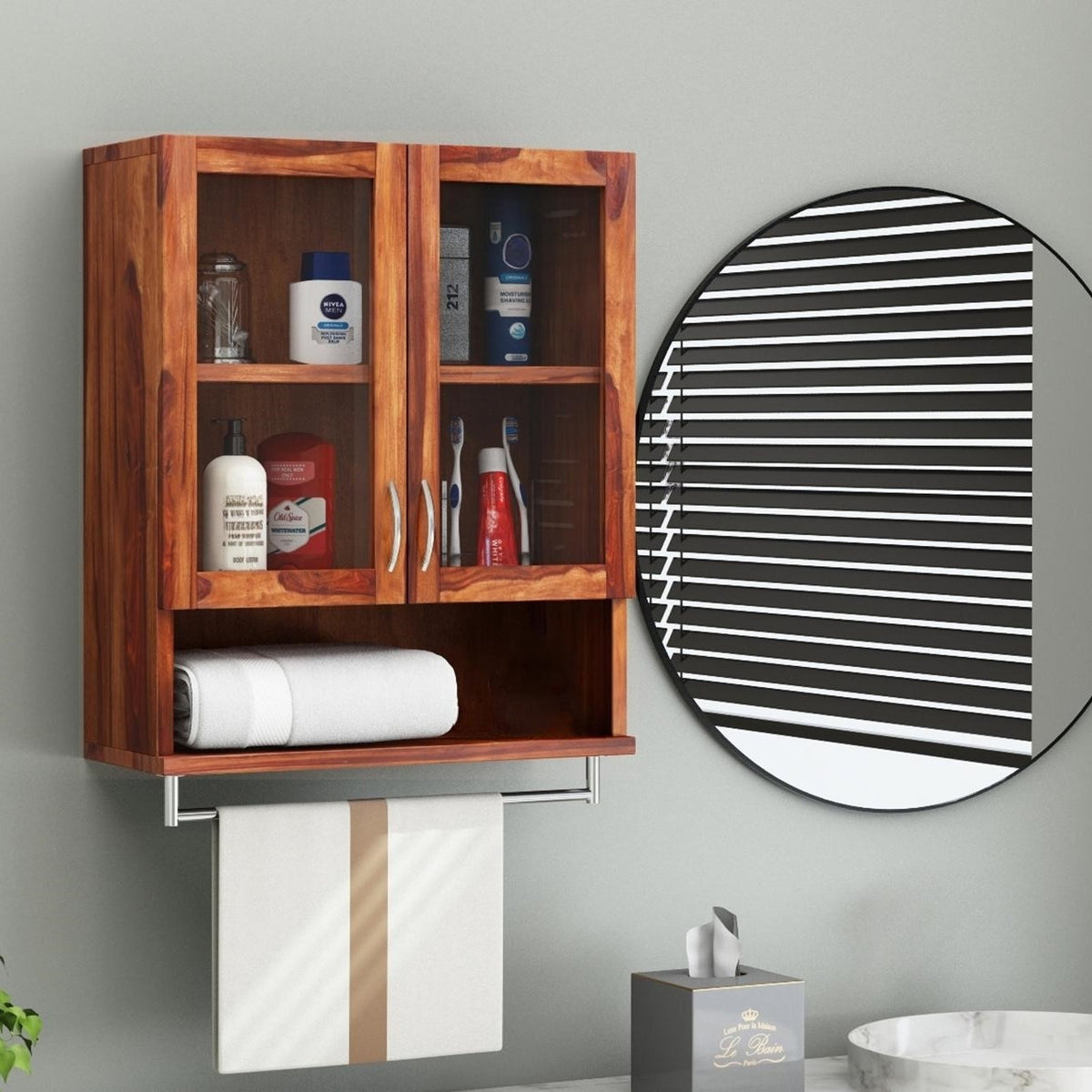 Earth Bathroom Rack | Sheesham Wood and Stainless steel rod bottom side