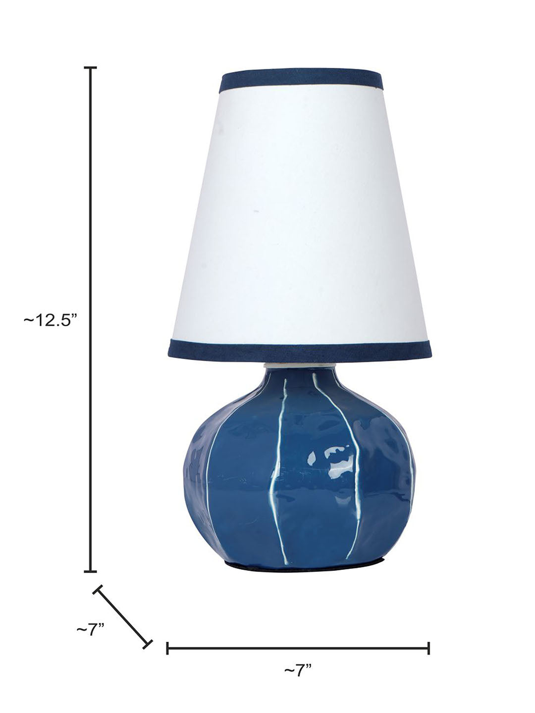 Contemporary Enamel Blue Melon-Shaped Table Lamp with Hand-Painted Lines