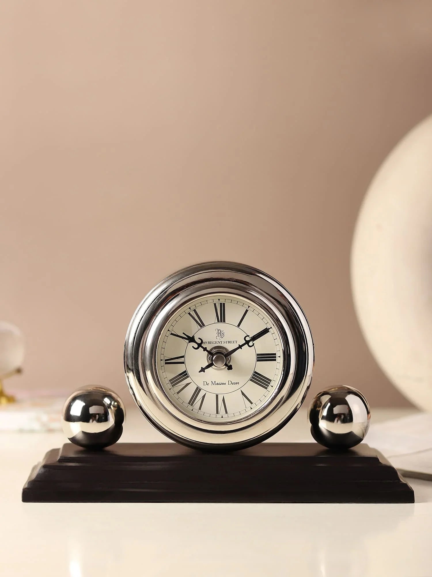 Orbit  Designer Table Clock | Sculptural Vintage-Inspired Desk Clock in Gold & Silver