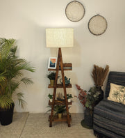 Louise Wooden Floor Lamp with Brown Base and Jute Fabric Lampshade