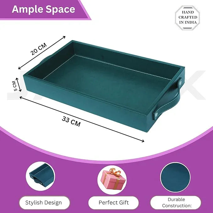 Leather Rectangular Serving Tray with Handles | Multipupose Tray for  Dining, Decor, and Bathroom  Use