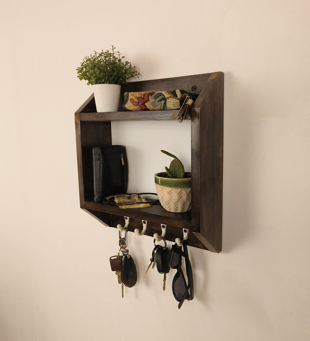 Kingston Wooden Wall Shelf Organiser With Key Holders