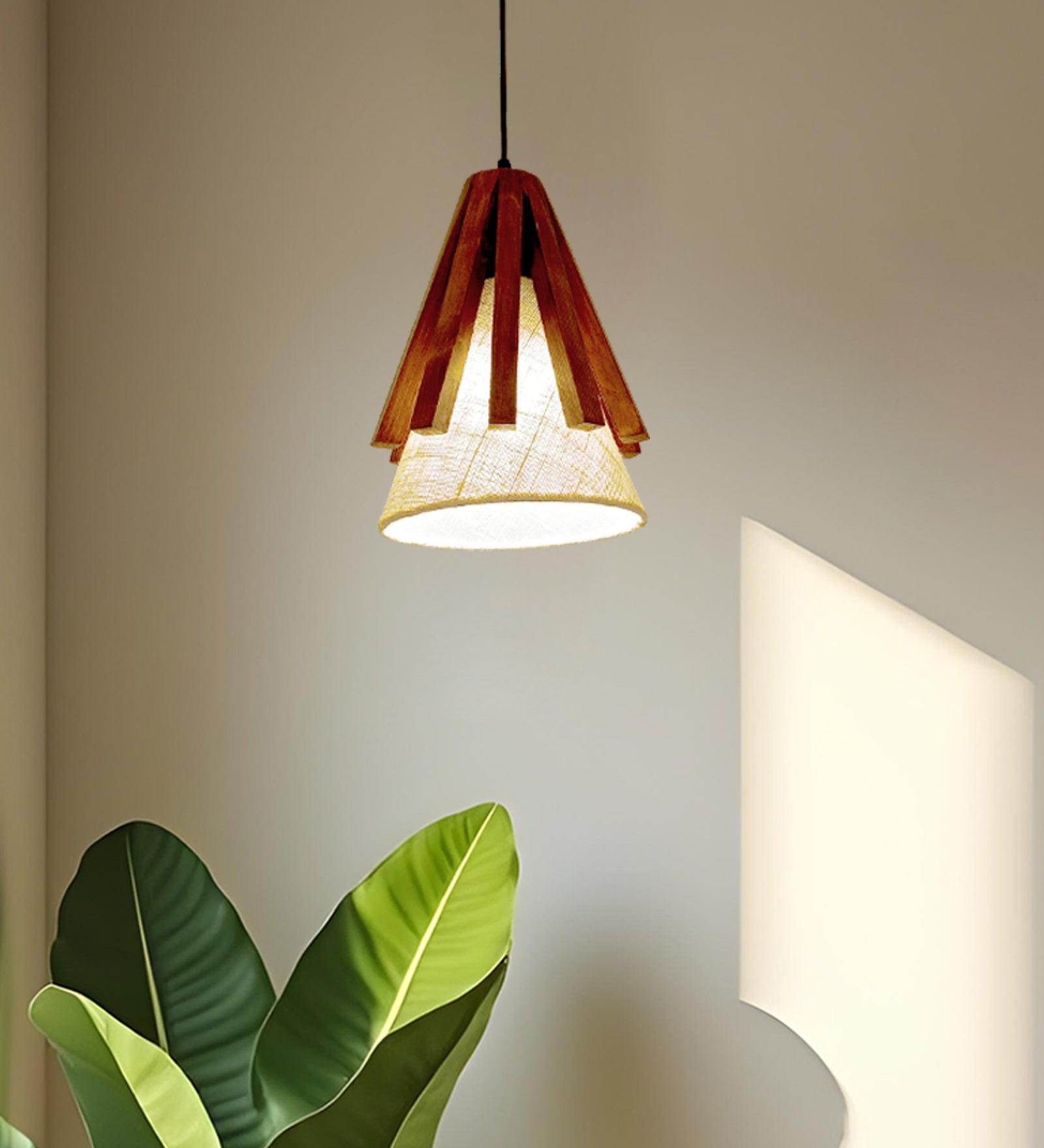 Flue Brown Wooden Single Hanging Lamp