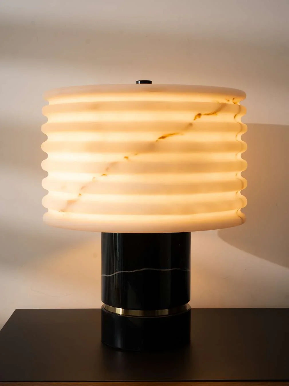 Ripple Designer Marble Table Lamp for Living Room | Luxurious Black Marble Base with Alabaster Shade Lamp