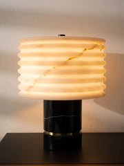 Ripple Designer Marble Table Lamp for Living Room | Luxurious Black Marble Base with Alabaster Shade Lamp