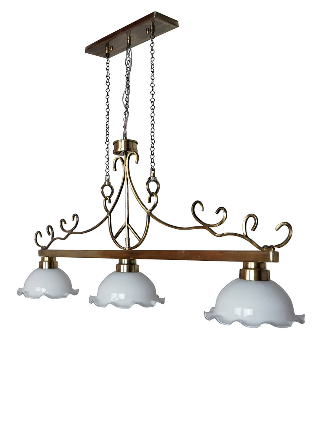40-Inch Linear Transitional Pendant Light
  | White Frilled Glass Island Fixture