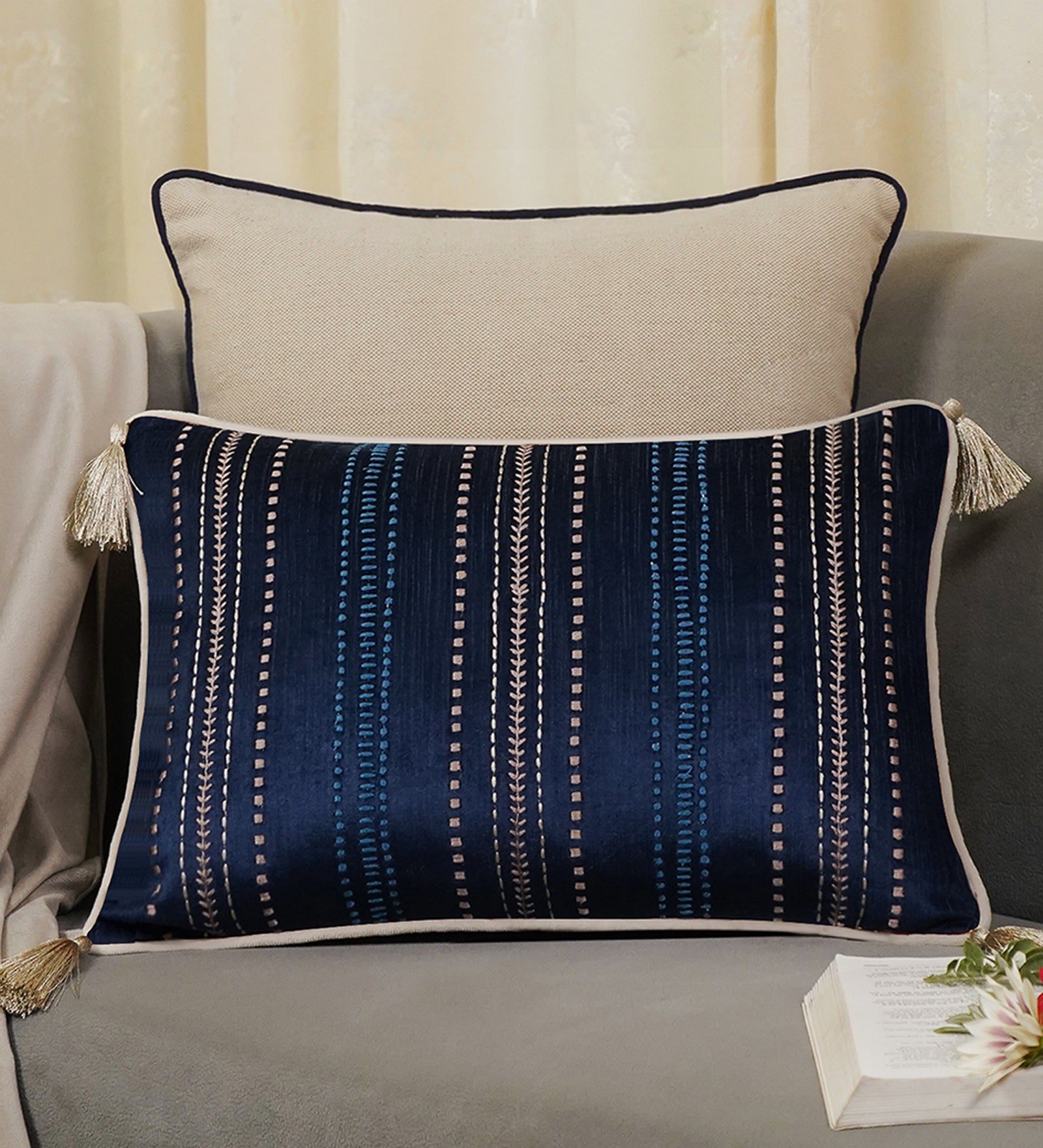 Joy Stitches Embroidery Slim (Lumbar) Cushion Cover 14 x 20