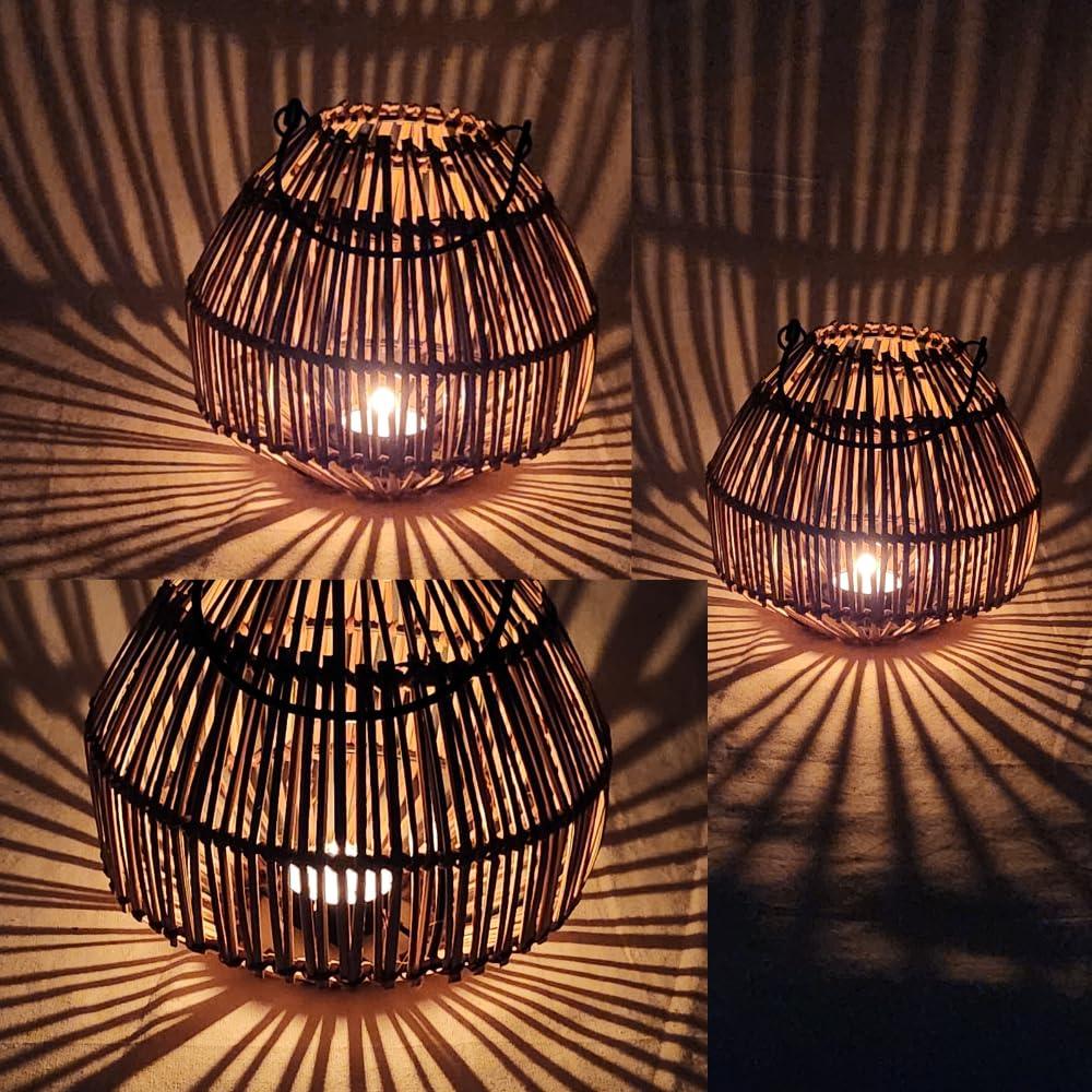 Handwoven Bamboo Lantern – Rustic Wicker Candle Holder for Home, Patio, and Garden Décor with 5 Free Tealights