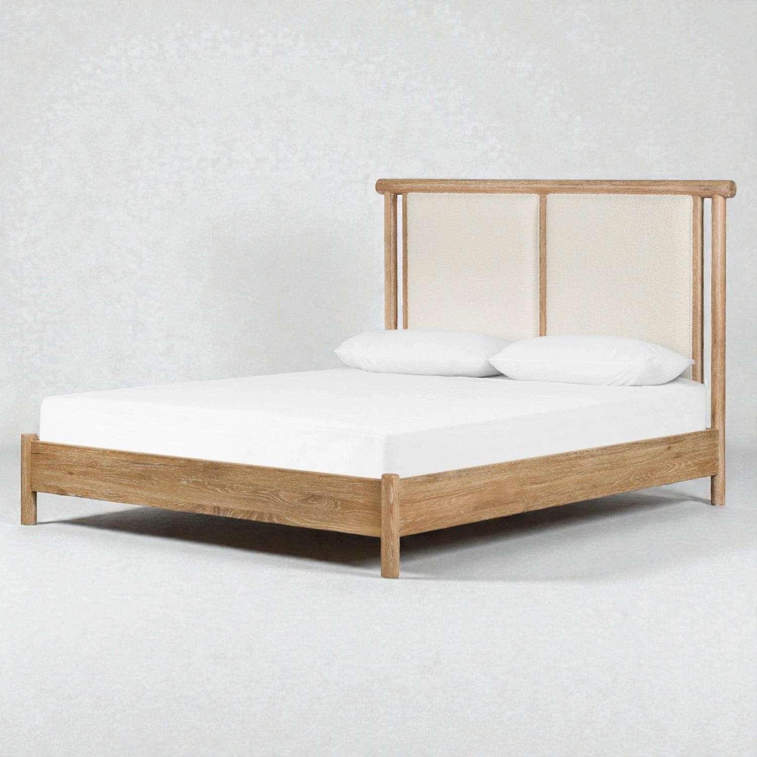 Edgar Solid Teak Wood And Fabric Upholstery King Size Bed