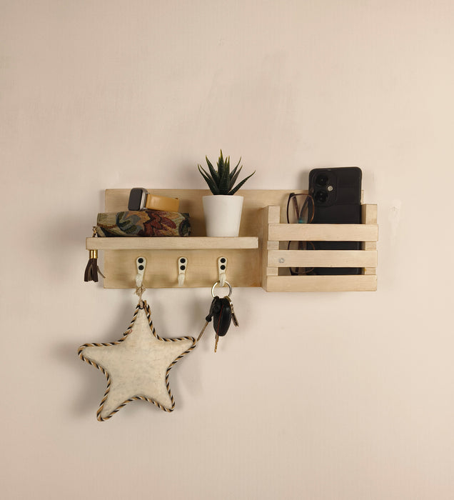 Tulip Wooden Wall Shelf Organiser With Key Holders