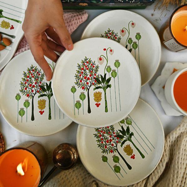 Bagh Tapas Plates for Sandwiches or Snacks Set of 4 | Printed Designer Plates for Dining Table