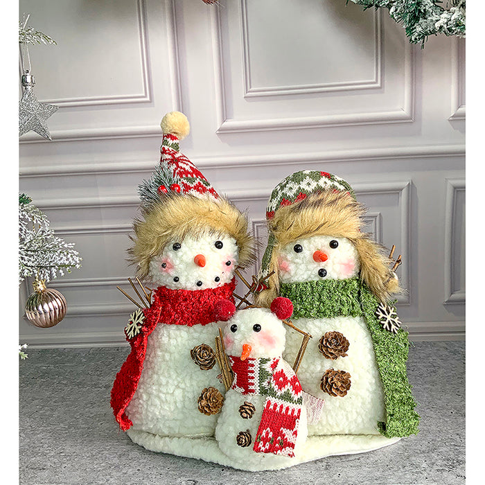 Plush Snowman Trio Family Christmas Décor for Home and Office