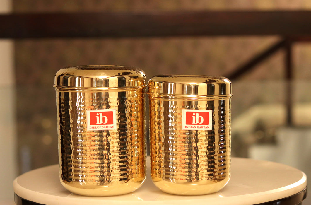 Brass Kitchen Container for Storage | Canister Dabba with Lid