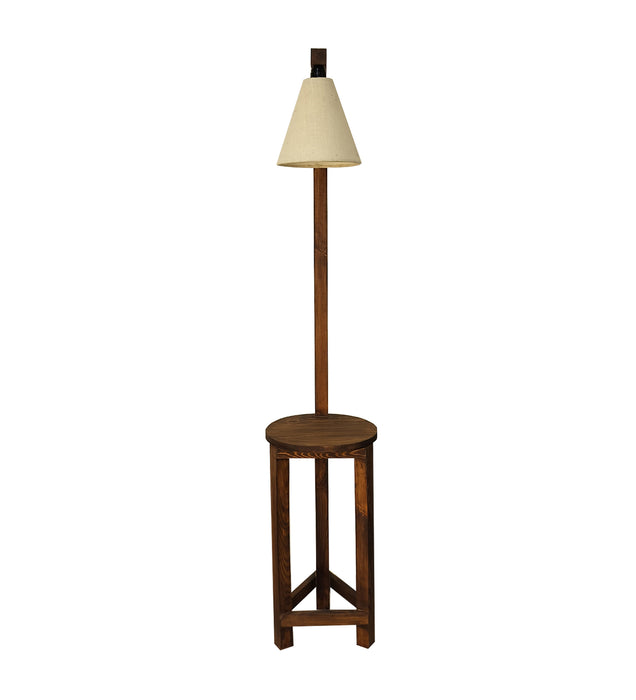 Accent Wooden Floor Lamp with Beige Fabric Lampshade