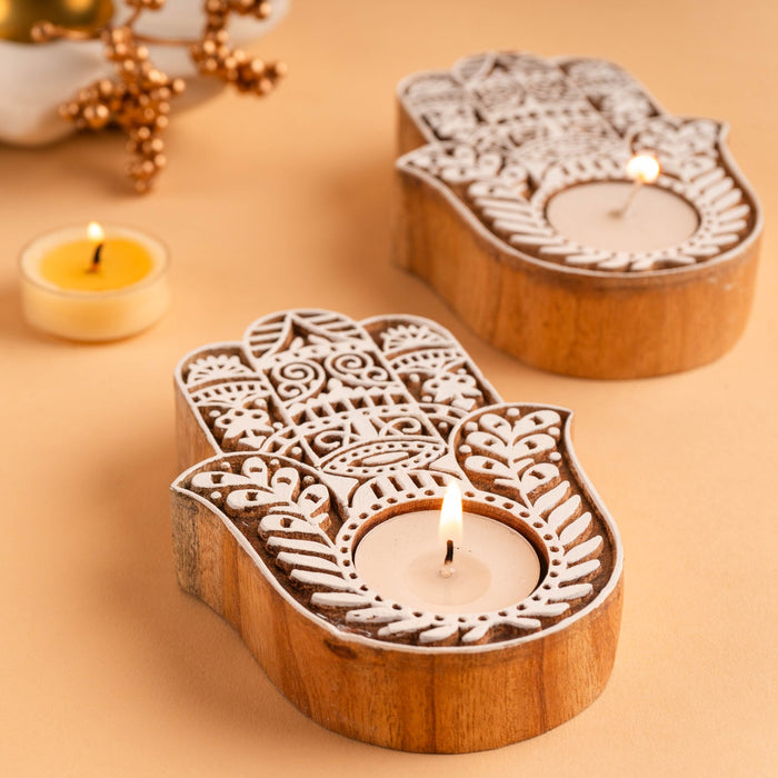 Hamsa T Light Holder & Unique Candle Holder | Decorative Wooden Showpieces for Gifts