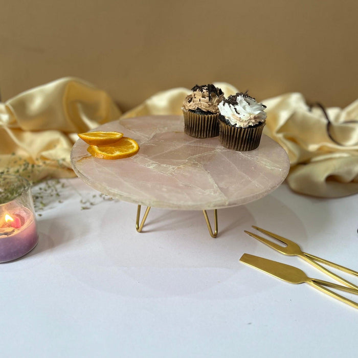 Rose Quartz Cake Stand with Metal Stand & Pastry Stand Tray for Dessert serving