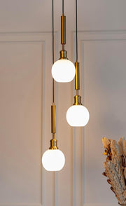 Triple Globe Hanging Pendant Light Antique Brass Finish with Frosted Milky White Glass for Living Room and Home Decoration