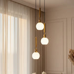 Triple Glass Hanging Pendant Light | Antique Brass Finish with Frosted Milky Glass Shades